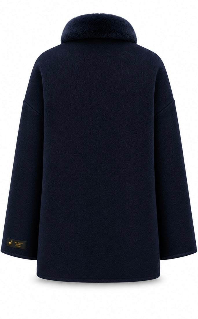 %100 CASHMERE COAT W RUBBIT NAVY-BLUE