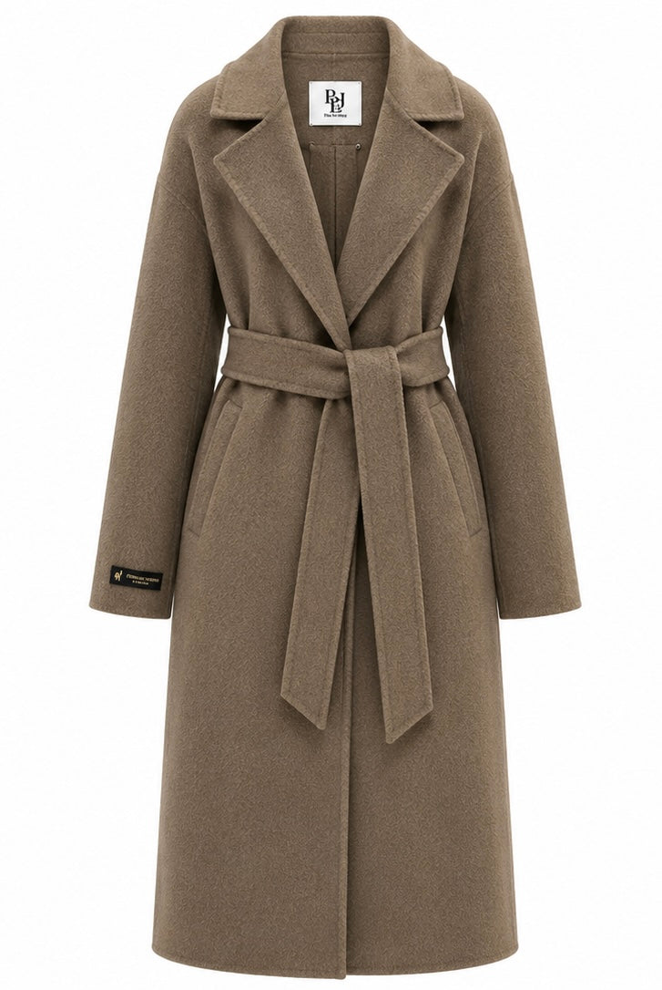 %100 CASHMERE HAND-SNITCHED COAT LATTE
