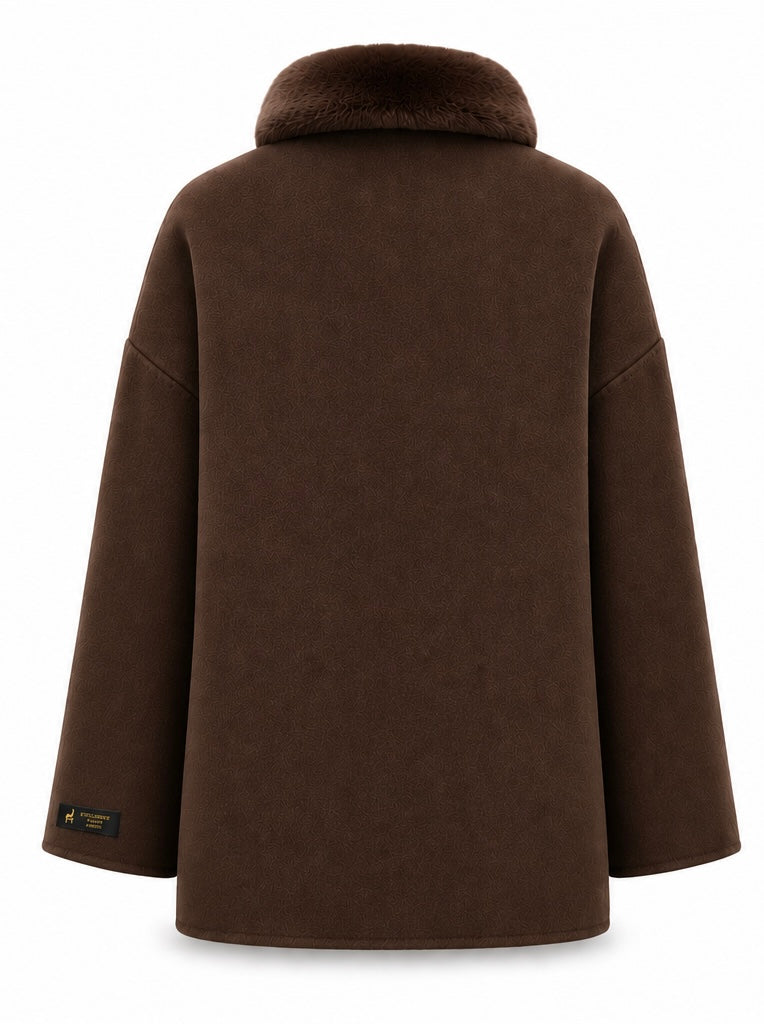 %100 CASHMERE COAT W RUBBIT DARK-BROWN