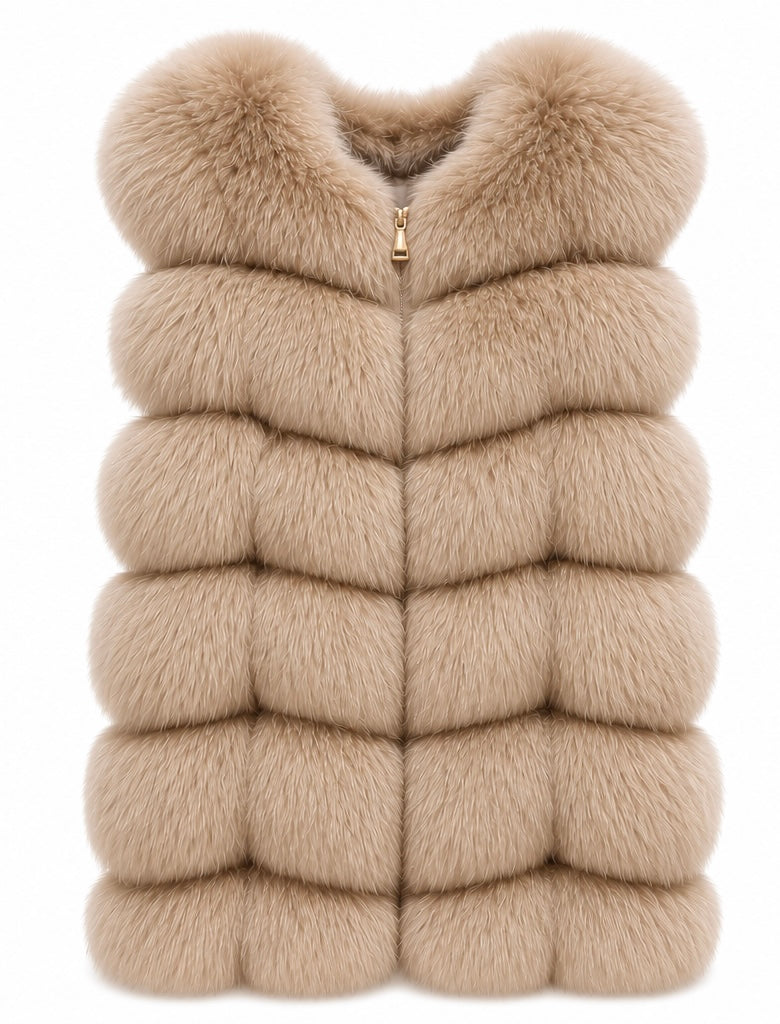 FOX VEST W SUEDE LEATHER CAMEL