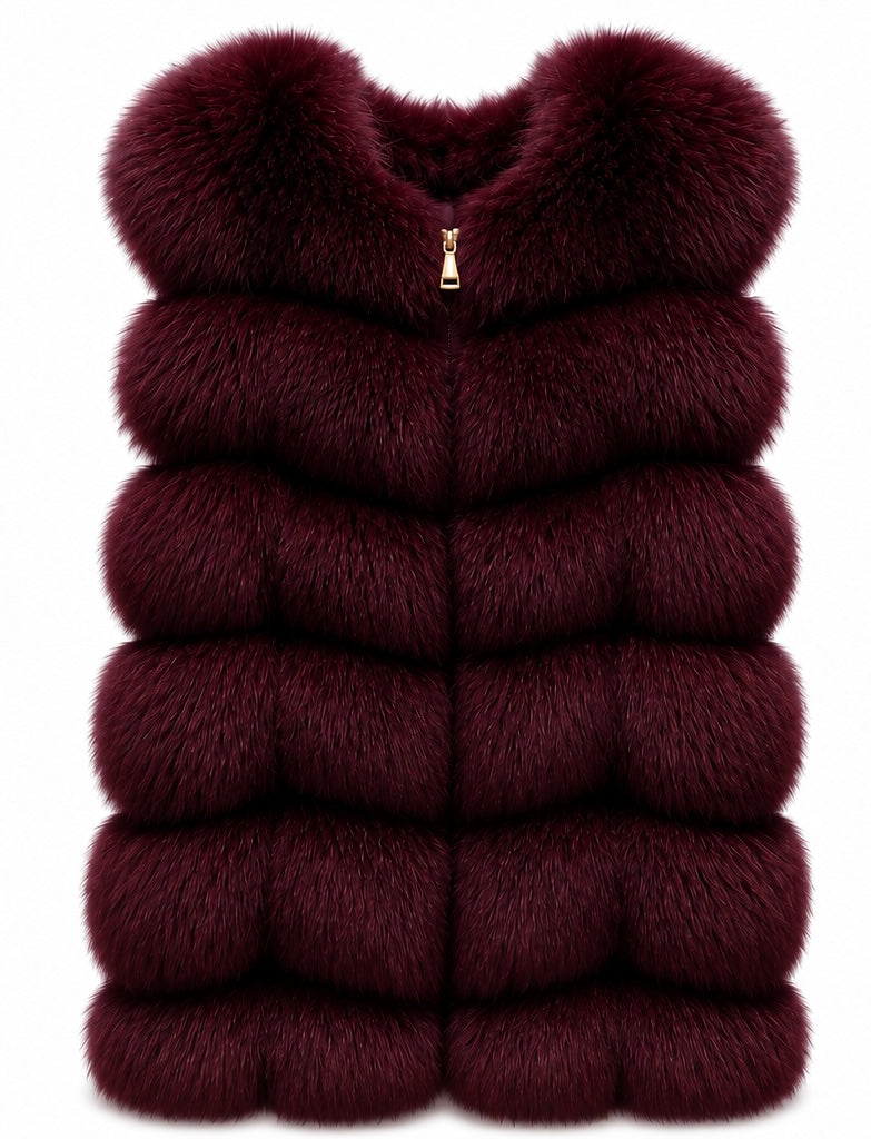 FOX VEST W SUEDE LEATHER BURGENDY