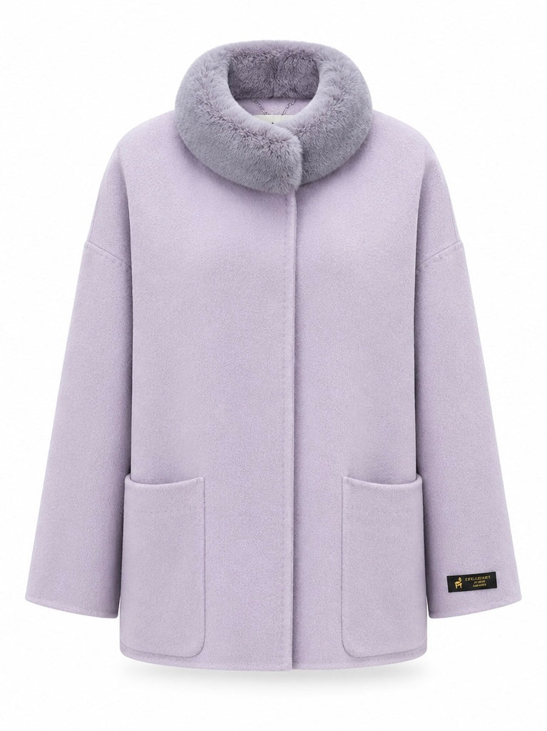 %100 CASHMERE COAT W RUBBIT LILAC