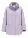 %100 CASHMERE COAT W RUBBIT LILAC