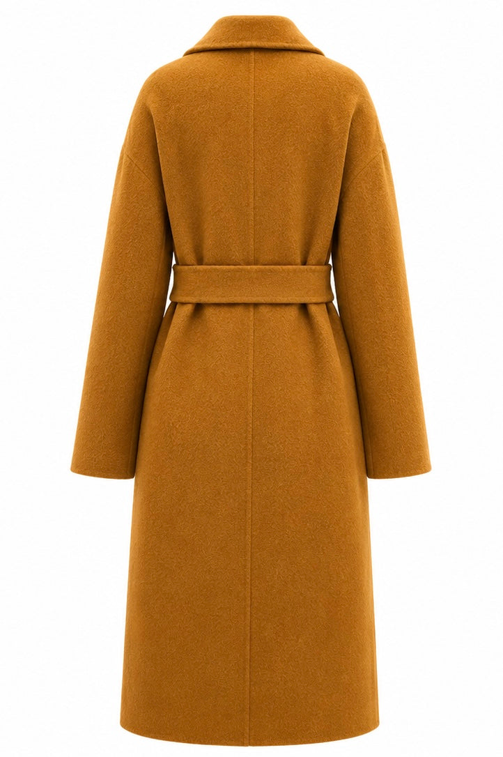 %100 CASHMERE HAND-SNITCHED COAT MUSTARD