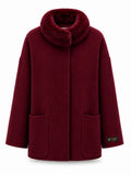 %100 CASHMERE COAT W RUBBIT BURGENDY
