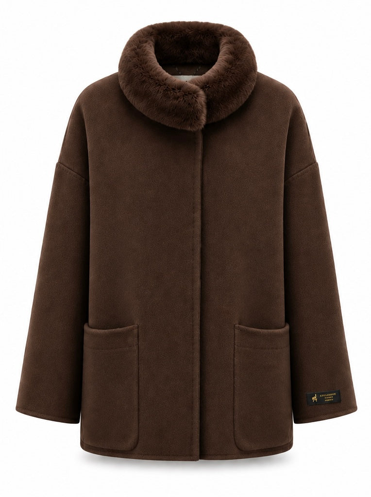 %100 CASHMERE COAT W RUBBIT DARK-BROWN