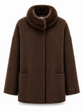 %100 CASHMERE COAT W RUBBIT DARK-BROWN