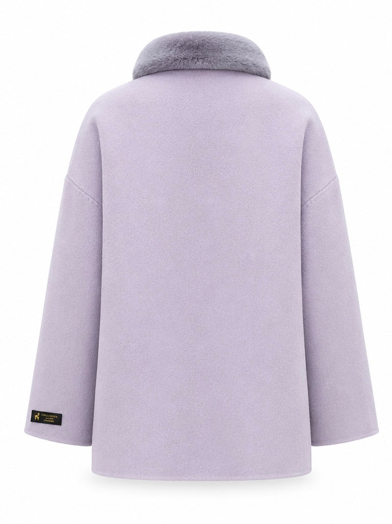 %100 CASHMERE COAT W RUBBIT LILAC