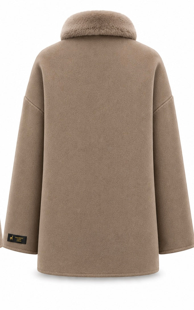 %100 CASHMERE COAT W RUBBIT LATTE