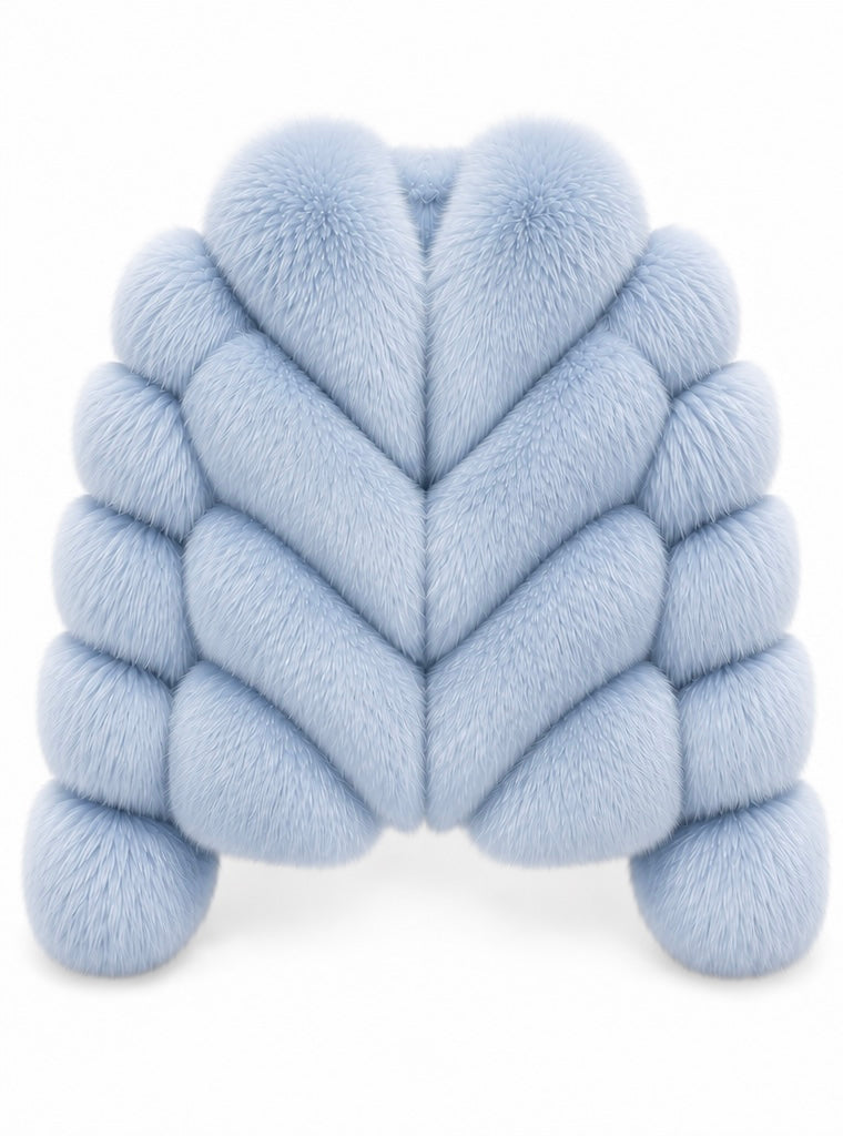 FOX FUR W SUEDE LEATHER BABY-BLUE
