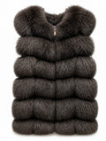 FOX VEST W SUEDE LEATHER BROWN