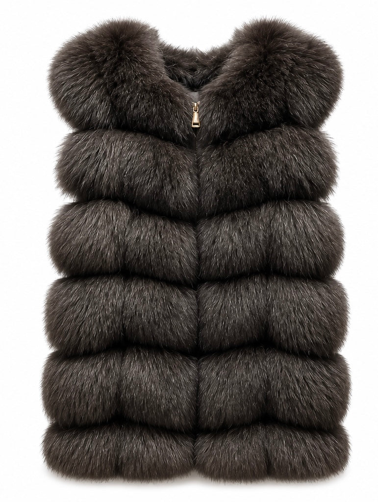 FOX VEST W SUEDE LEATHER BROWN