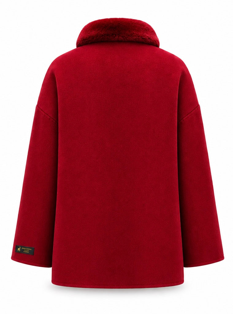 %100 CASHMERE COAT W RUBBIT RED