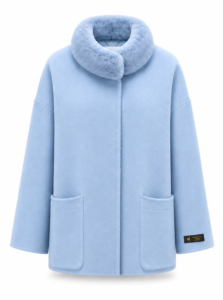%100 CASHMERE COAT W RUBBIT BABY-BLUE