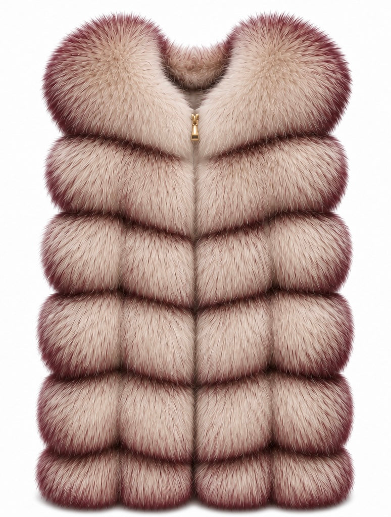 FOX VEST W SUEDE LEATHER BURGENDY-BEIGE