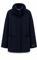 %100 CASHMERE COAT W RUBBIT NAVY-BLUE