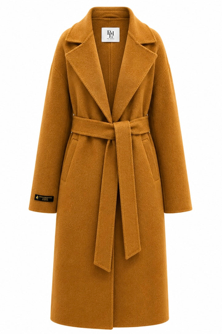 %100 CASHMERE HAND-SNITCHED COAT MUSTARD