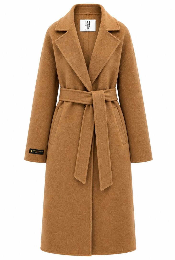 %100 CASHMERE HAND-SNITCHED COAT LIGHT-BROWN