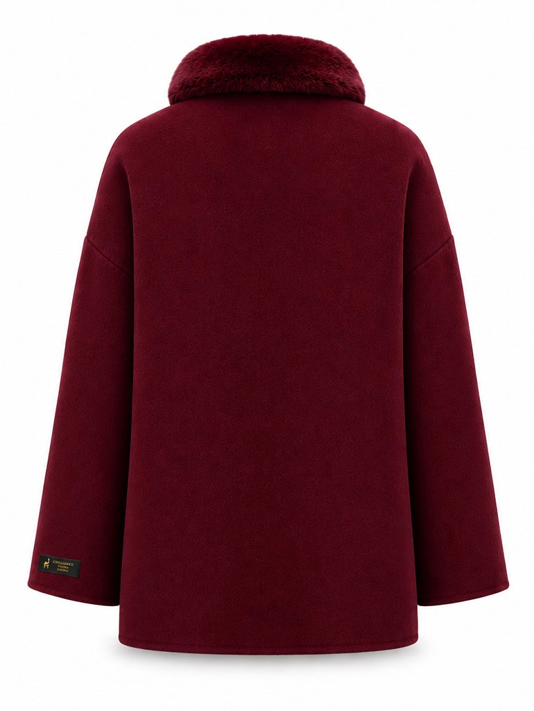 %100 CASHMERE COAT W RUBBIT BURGENDY
