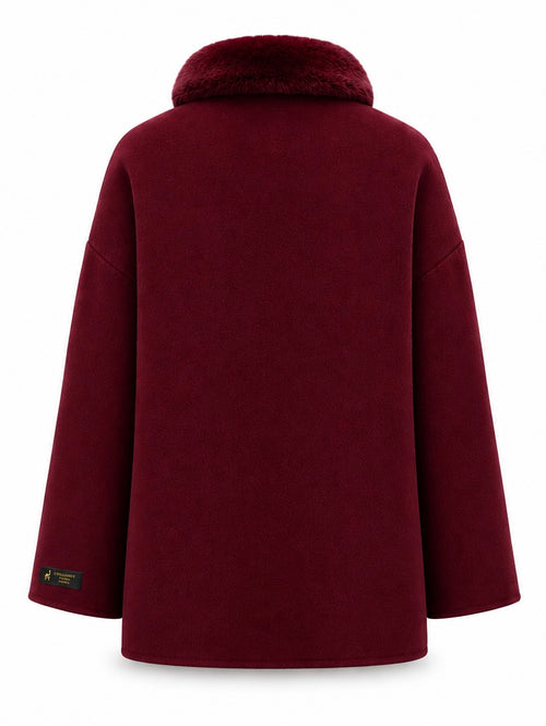 %100 CASHMERE COAT W RUBBIT BURGENDY