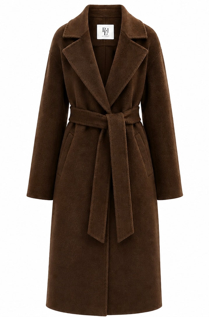 %100 CASHMERE HAND-SNITCHED COAT DARK-BROWN