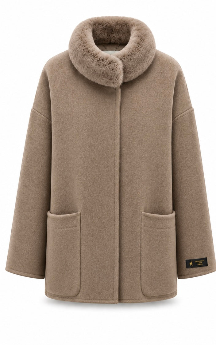 %100 CASHMERE COAT W RUBBIT LATTE