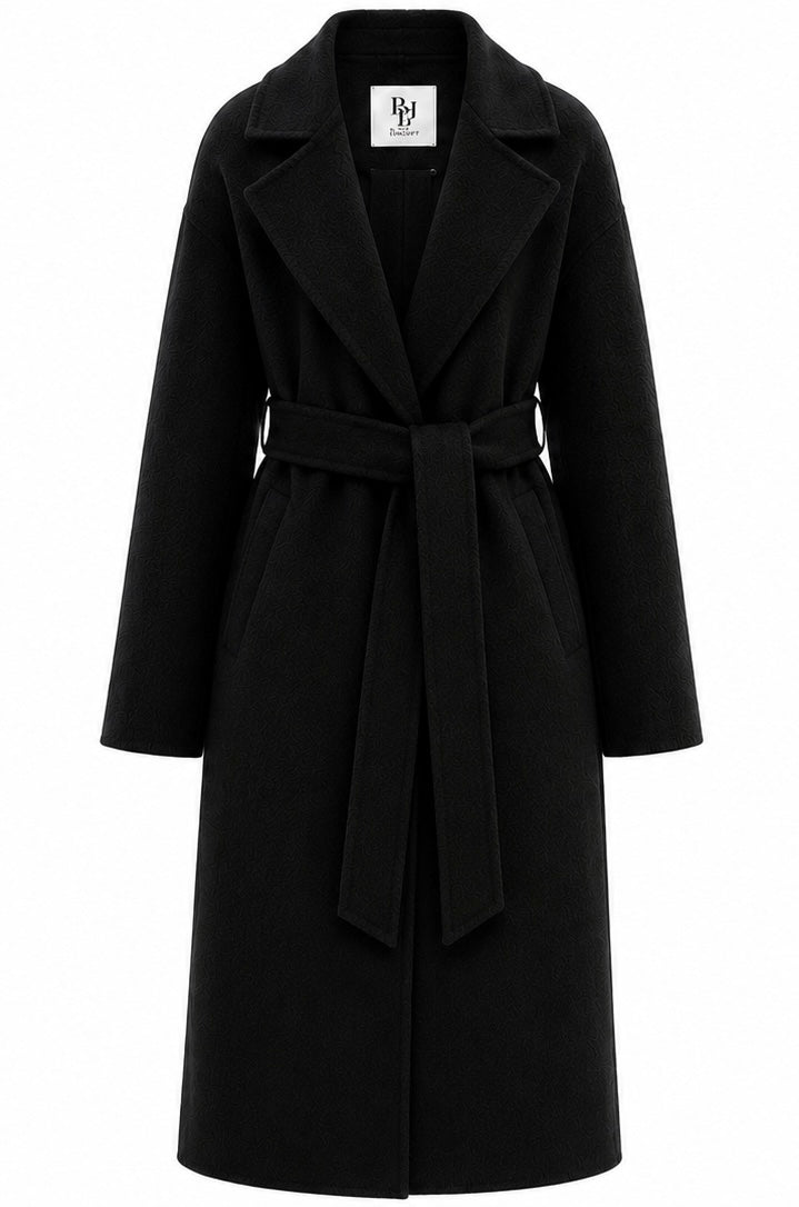 %100 CASHMERE HAND-SNITCHED COAT BLACK