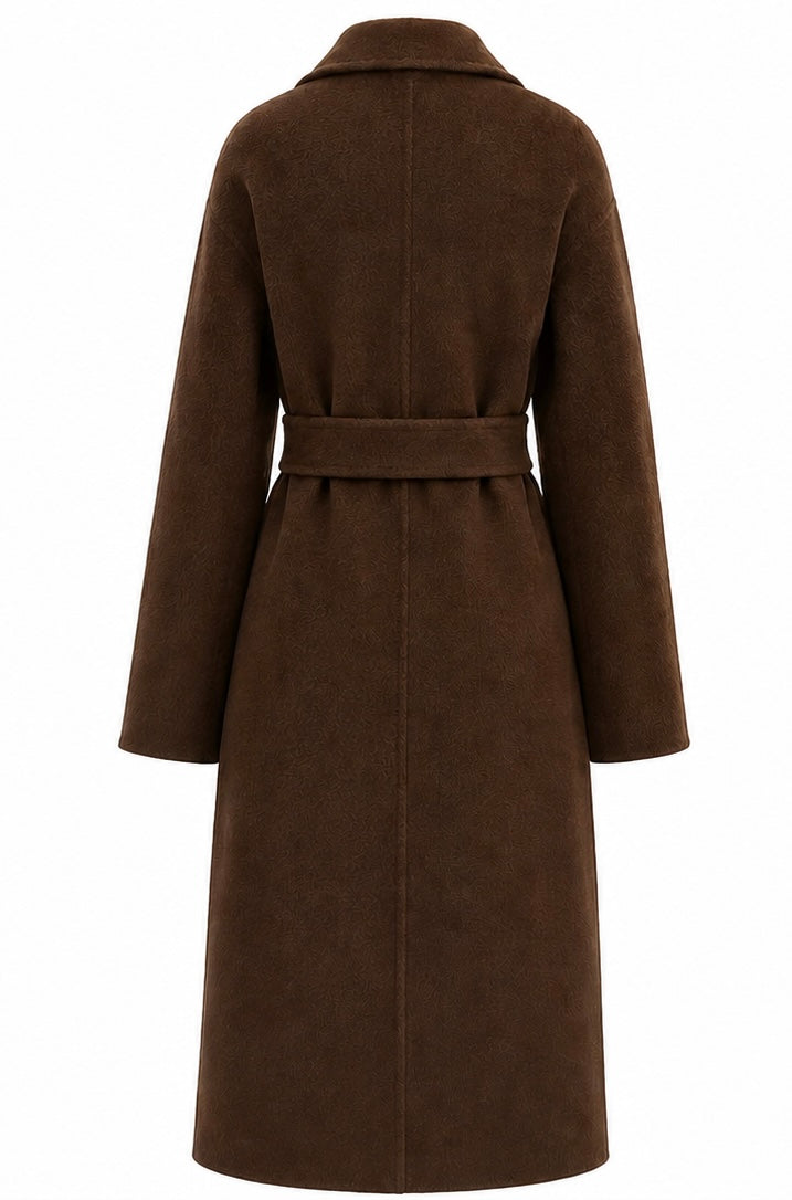 %100 CASHMERE HAND-SNITCHED COAT DARK-BROWN