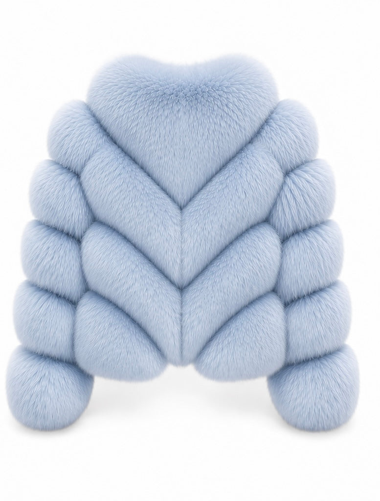 FOX FUR W SUEDE LEATHER BABY-BLUE
