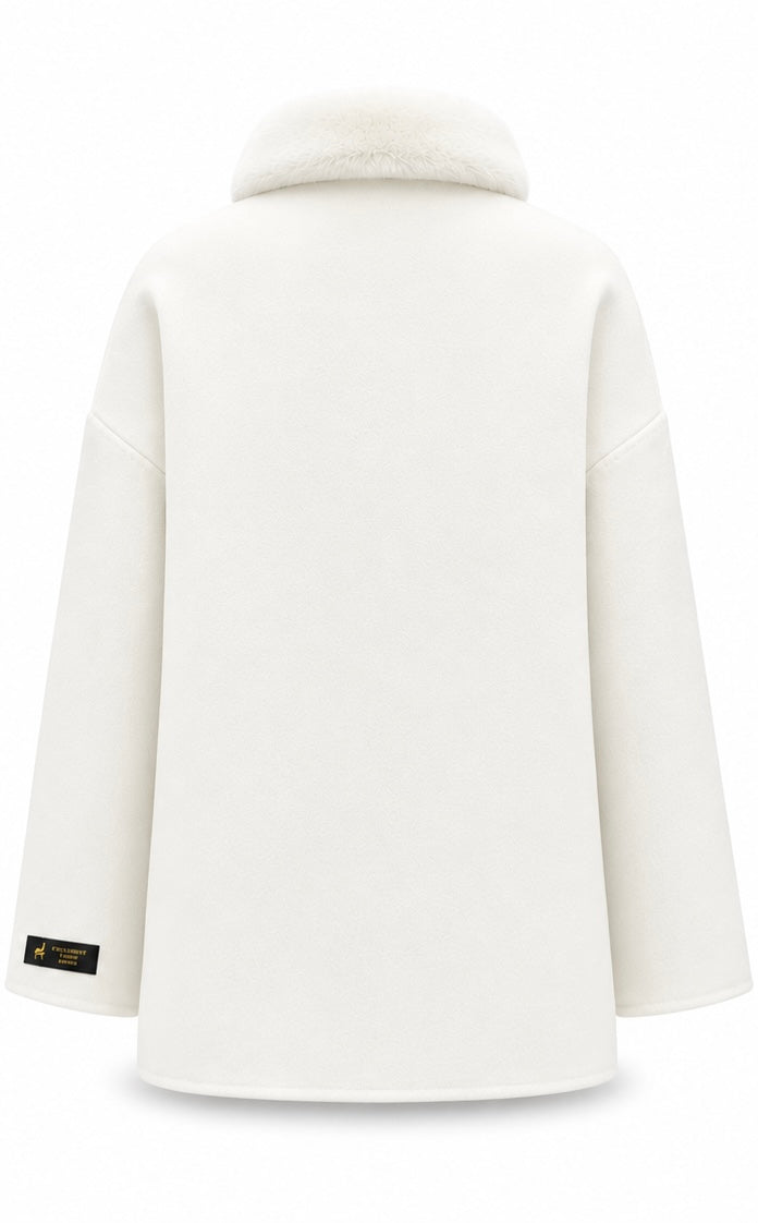 %100 CASHMERE COAT W RUBBIT WHITE