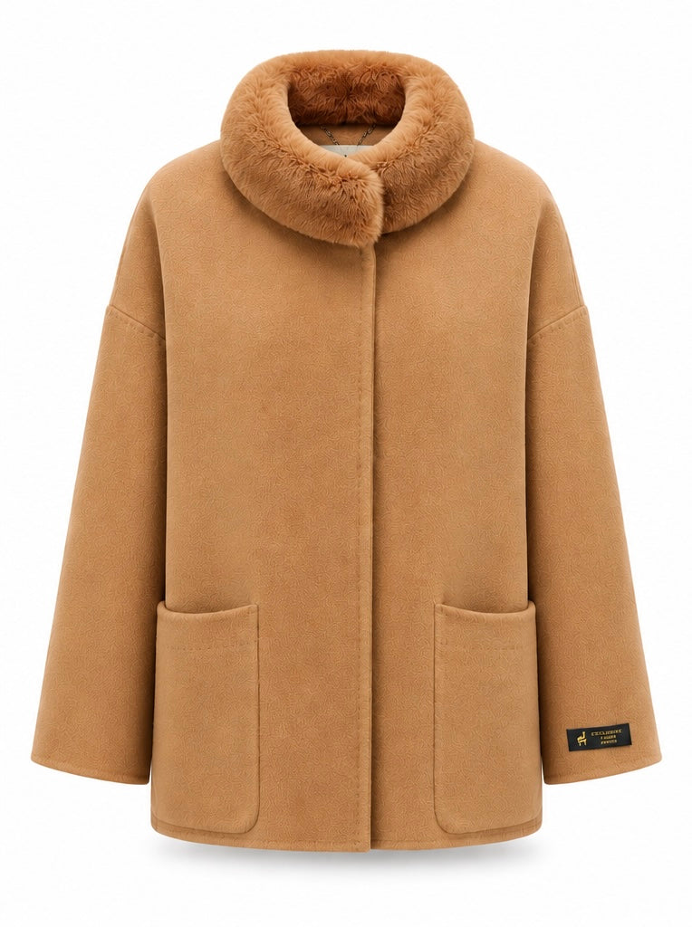 %100 CASHMERE COAT W RUBBIT CAMEL